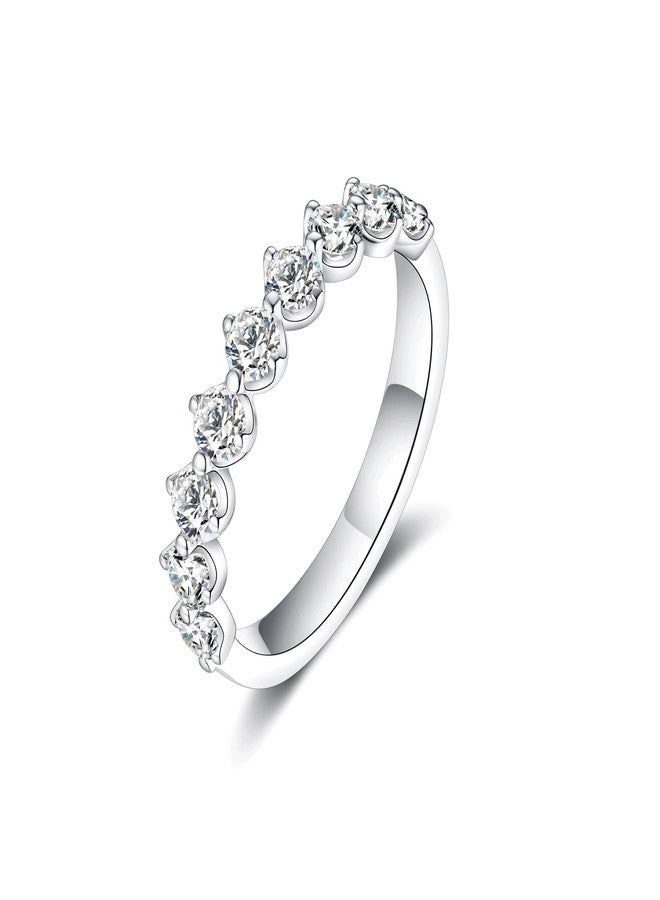 IMOLOVE Moissanite Wedding Bands for Women, Dainty 9 Round Stone Women's Eternity Stackable Rings Everyday Fashion Silver Moissanite Rings for Women with 18K White Gold Plated Size 7 - Image 1